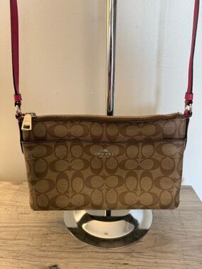 Coach East West Signature Crossbody with Pink Strap